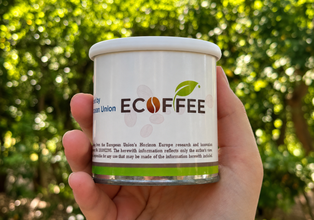 Muestra del proyecto ECOFFEE, una iniciativa de economía circular que investiga nuevas aplicaciones para los posos de café como materia prima sostenible.