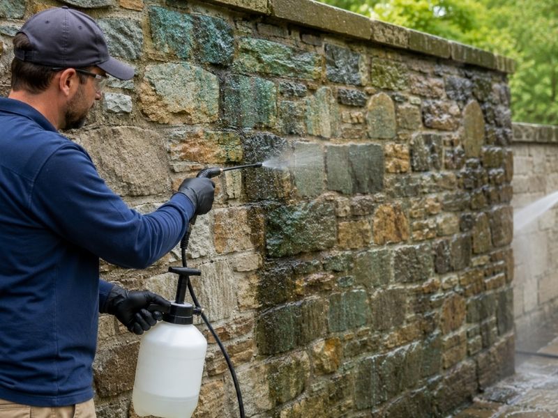 Limpieza de un muro de piedra exterior con FK-12