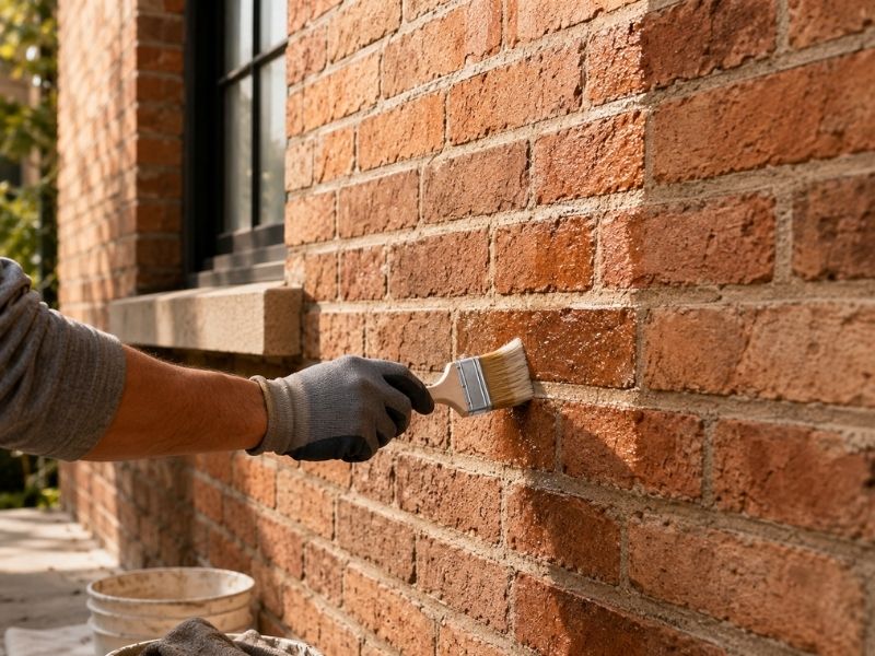 Aplicación de protección incolora sobre un revestimiento mineral para conservar su textura natural.