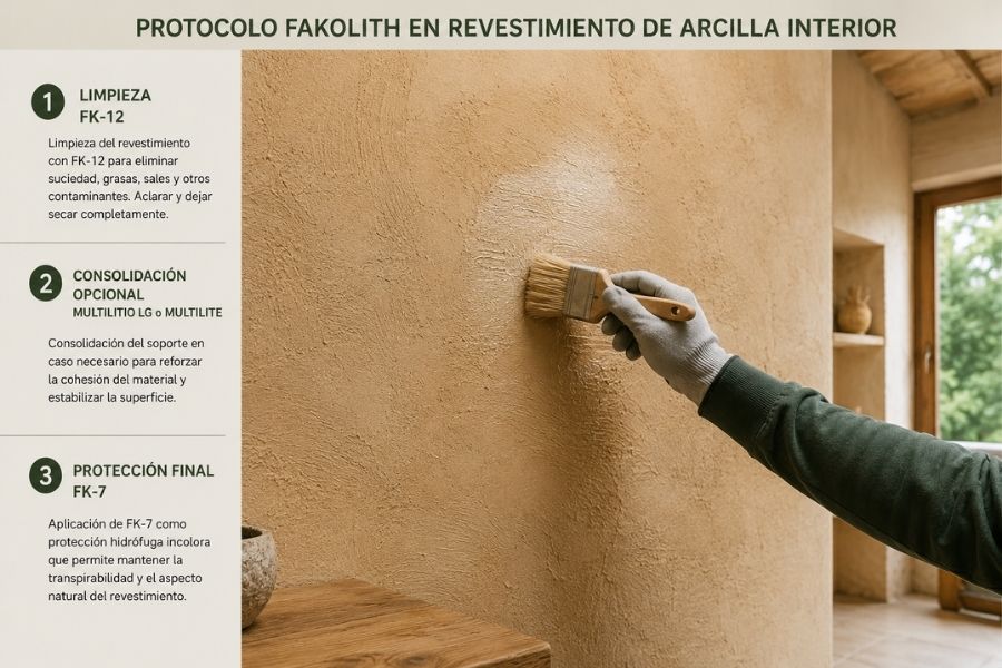 Aplicación del protocolo Fakolith para proteger una superficie mineral porosa.