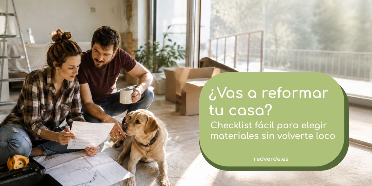 Pareja revisando planos junto a su perro para planificar la reforma de su casa